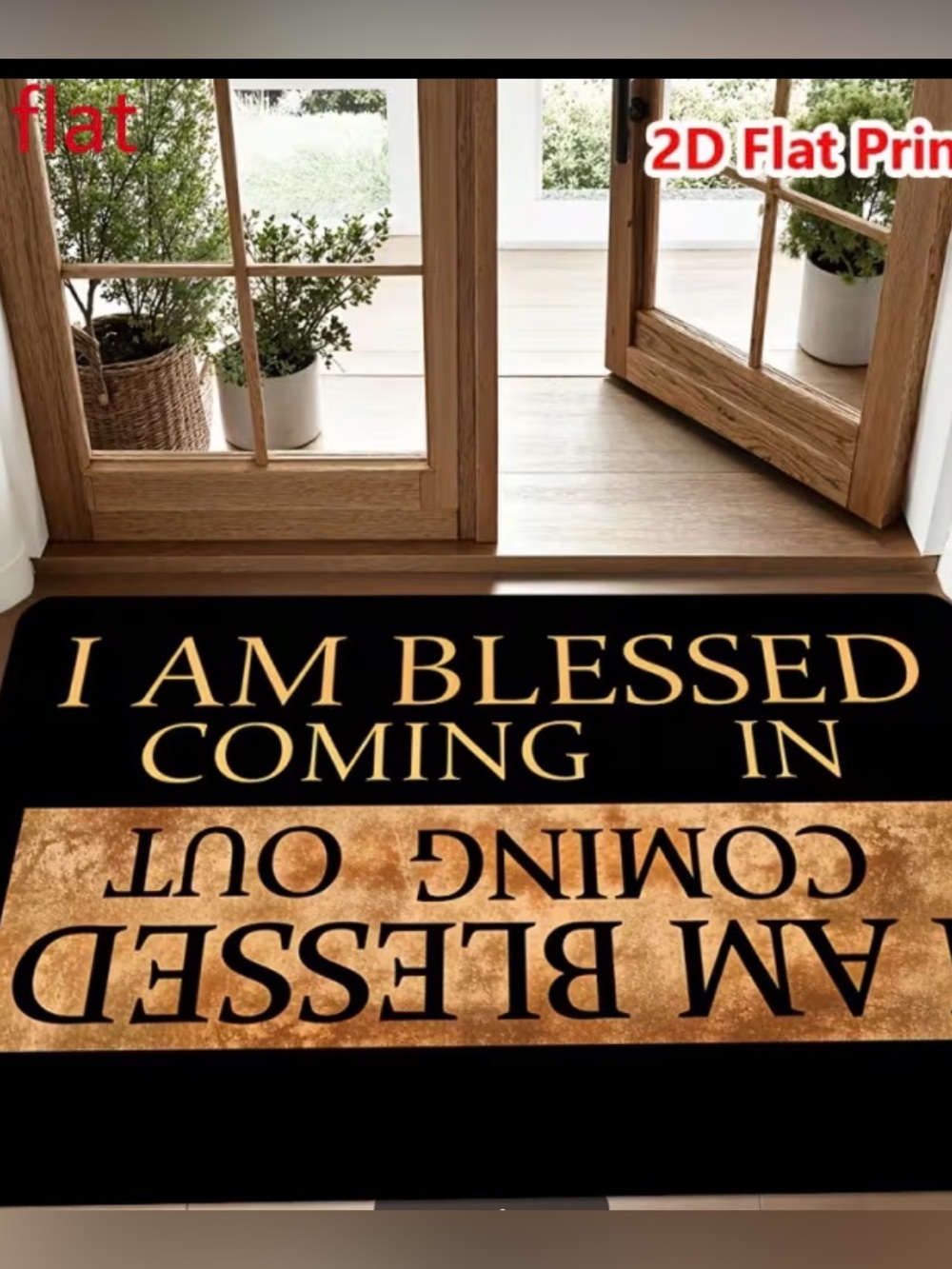I Am Blessed Doormat - Black and Gold Welcome Mat